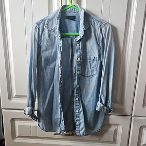 J.Crew Light Blue Denim Shirt - Womens Casual Button-Up
